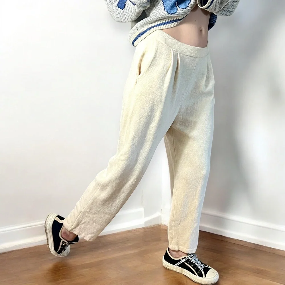 St John Knit Pants Santana Loose Fit Crop Trouser Cream Size 4 Small fits Medium